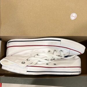 Converse White High-Top Sneakers with Red and Blue Accents